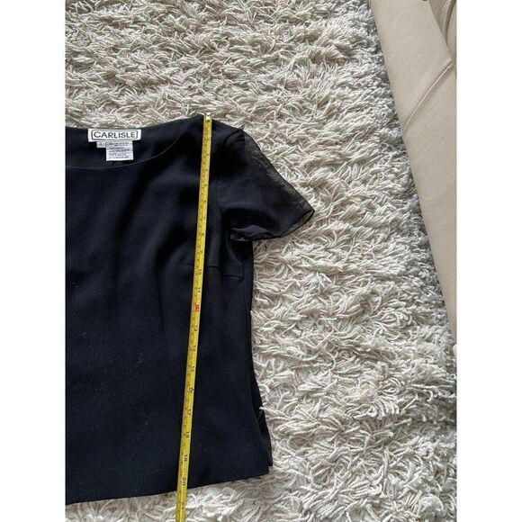 Carlisle Blouse Top Size 4 Silk Combination Black Sheer Short Sleeve Romantic - Picture 5 of 8